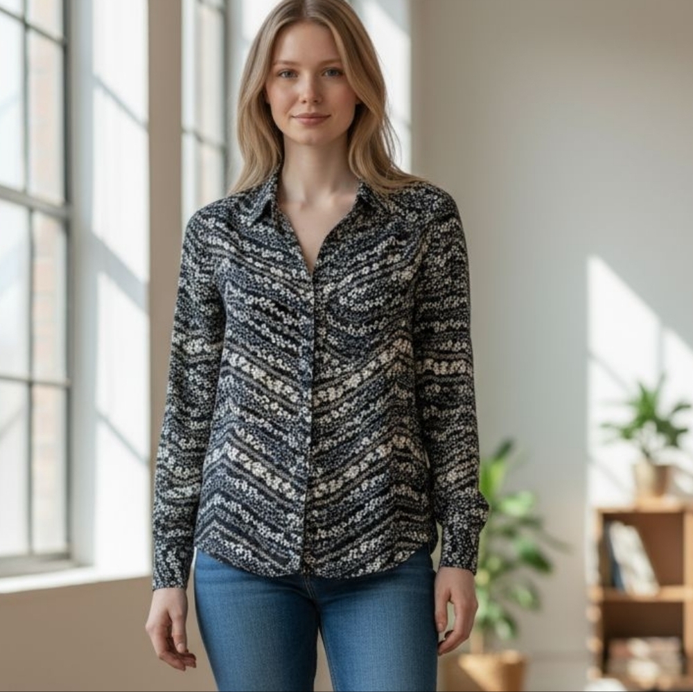 Candies Patterned Button-Up Blouse, Ladies size S